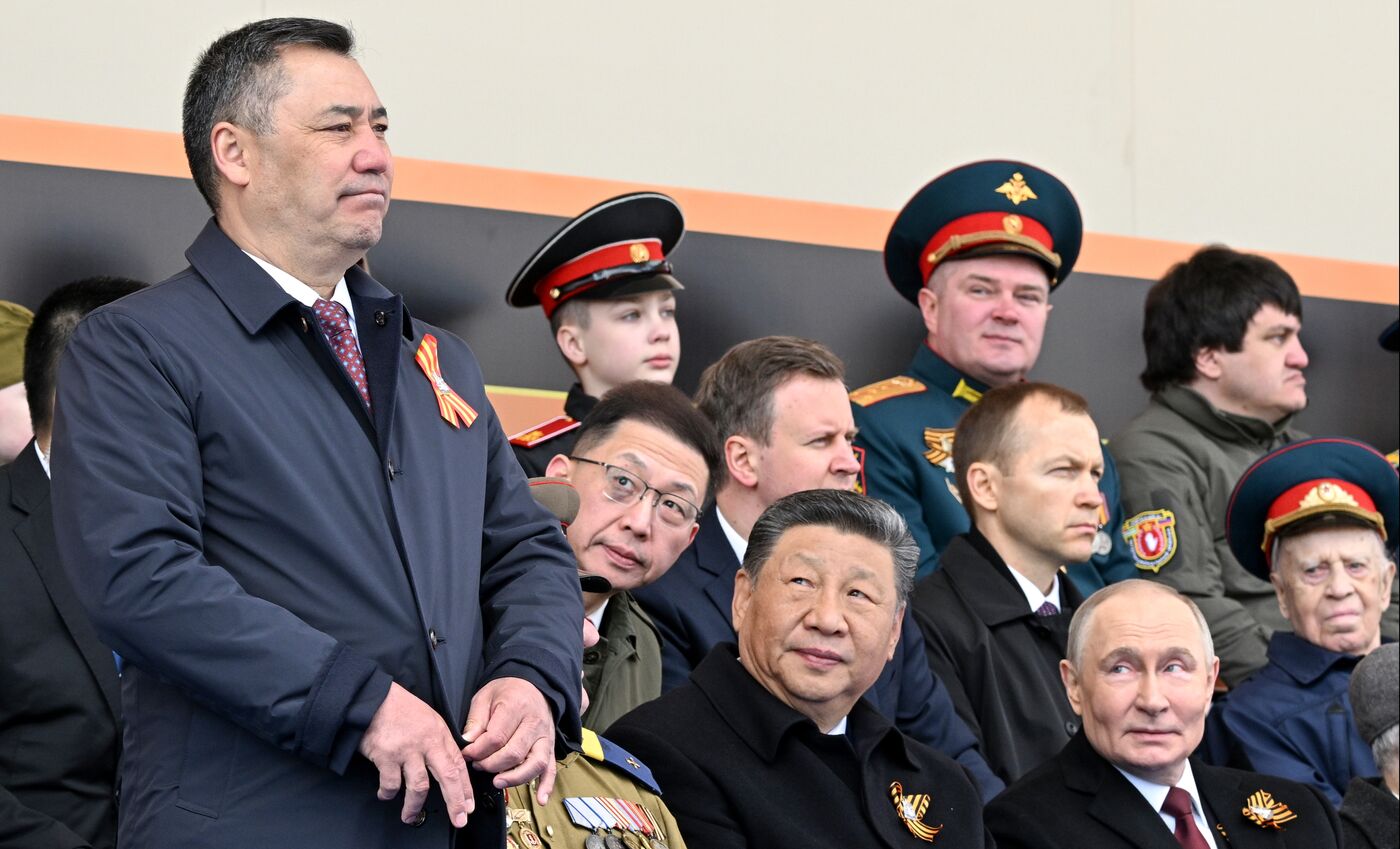 President of Russia Vladimir Putin and foreign leaders at military parade marking 80th anniversary of Victory