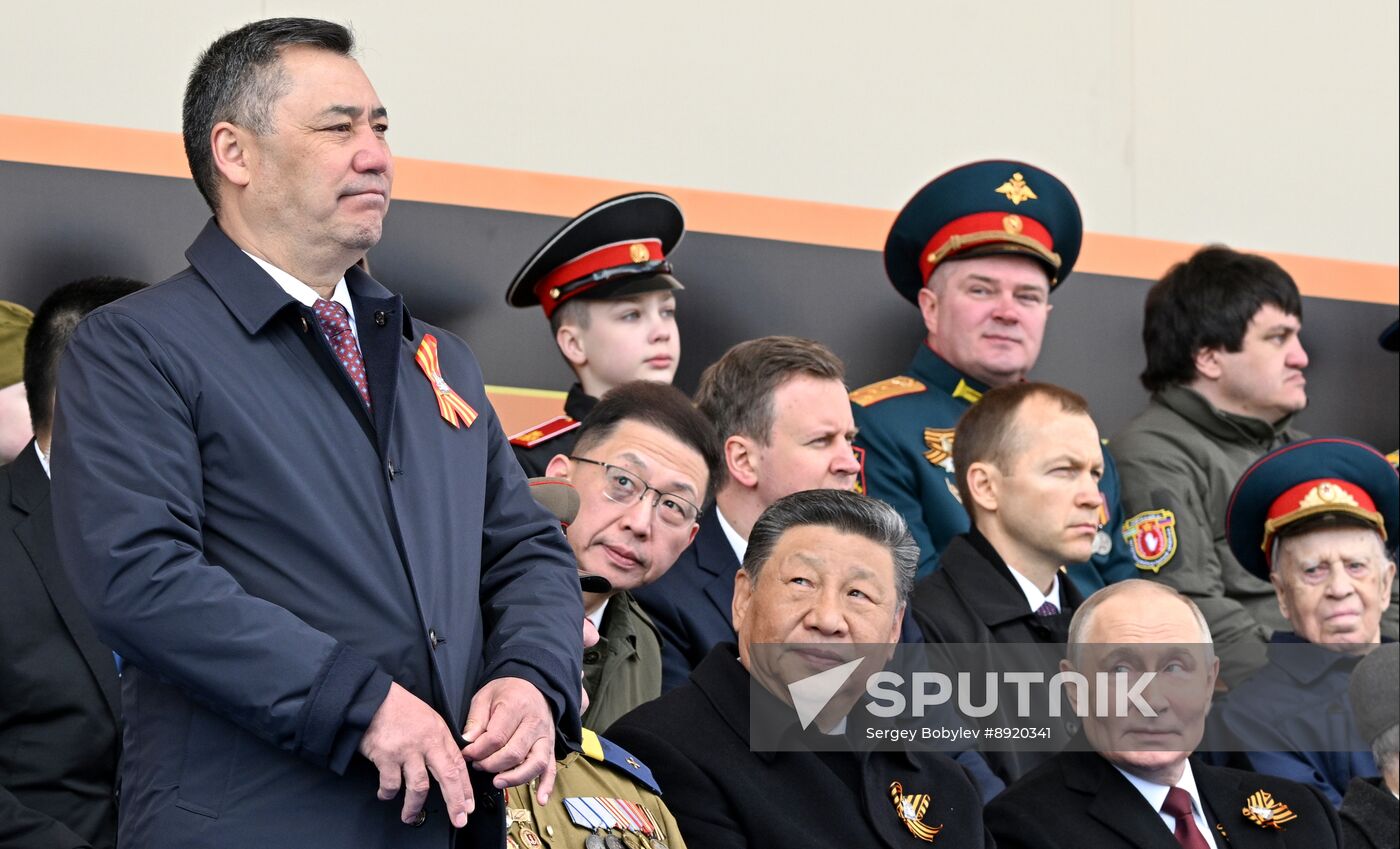 President of Russia Vladimir Putin and foreign leaders at military parade marking 80th anniversary of Victory