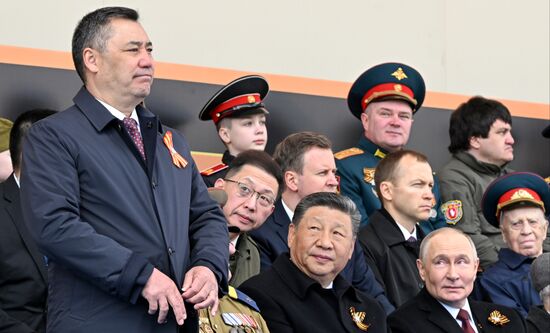 President of Russia Vladimir Putin and foreign leaders at military parade marking 80th anniversary of Victory