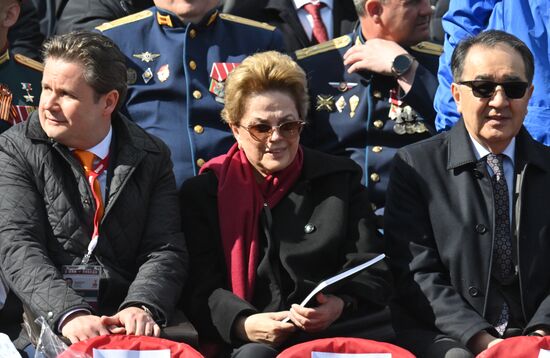 President of the BRICS New Development Bank Dilma Rousseff and Board Chairman of the Eurasian Economic Commission Bakytzhan Sagintayev, right, on Red Square in Moscow before the start of the military parade to mark the 80th anniversary of Victory in the Great Patriotic War. On May 9, Russia marks the 80th anniversary of Victory in the Great Patriotic War of 1941-1945. Location: Russia, Moscow. Author: Ilya Pitalev/Sputnik. President of Russia Vladimir Putin and foreign leaders at military parade marking 80th anniversary of Victory