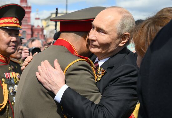 President of Russia Vladimir Putin on Red Square in Moscow, where a military parade marking the 80th anniversary of Victory is taking place. Russia marks the 80th anniversary of Victory in the Great Patriotic War of 1941-1945. Location: Russia, Moscow. Author: Evgeny Biyatov/Sputnik. President of Russia Vladimir Putin and foreign leaders at military parade marking 80th anniversary of Victory