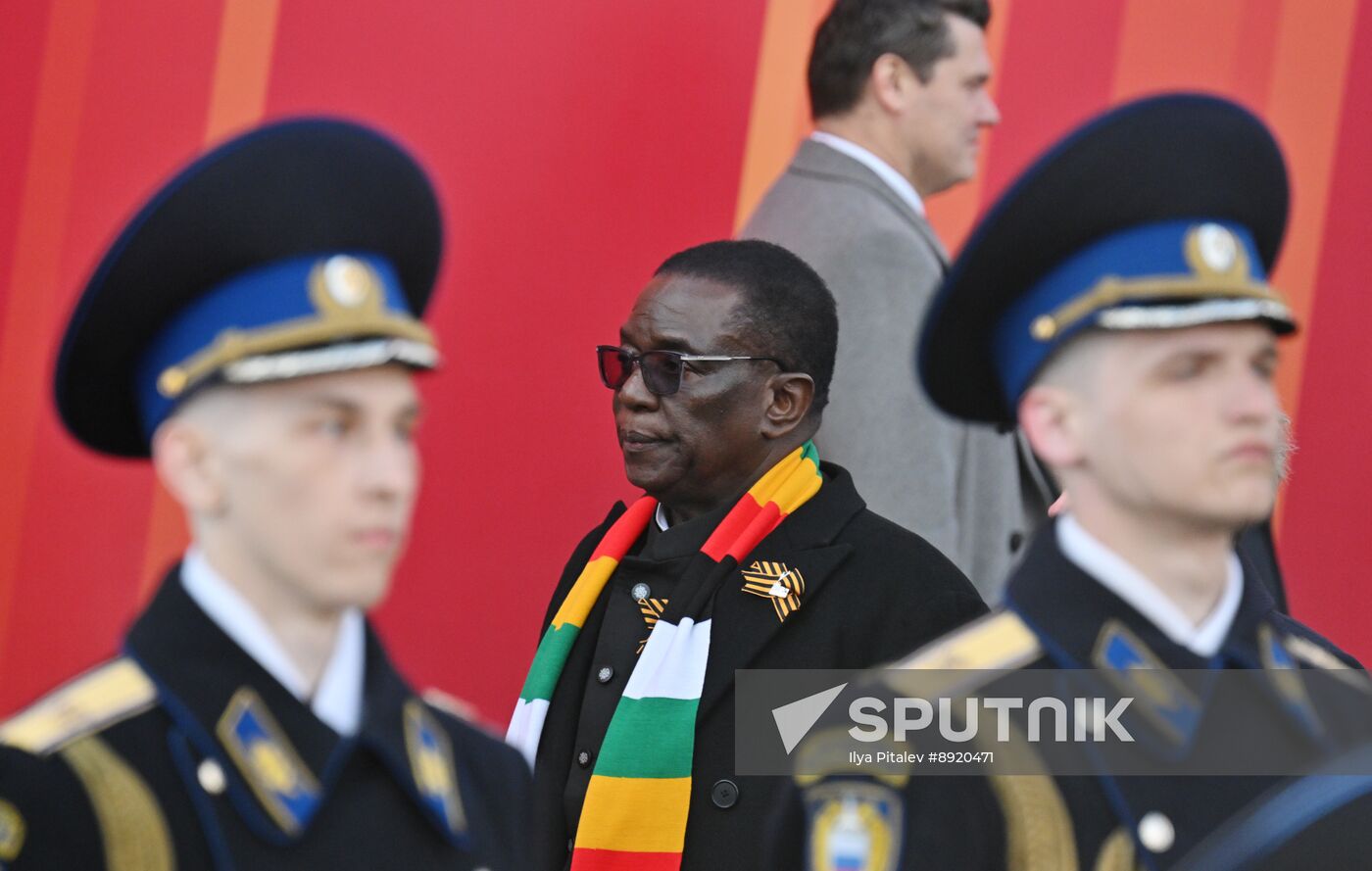 President of Russia Vladimir Putin and foreign leaders at military parade marking 80th anniversary of Victory