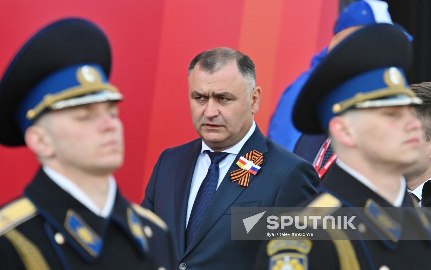 President of Russia Vladimir Putin and foreign leaders at military parade marking 80th anniversary of Victory
