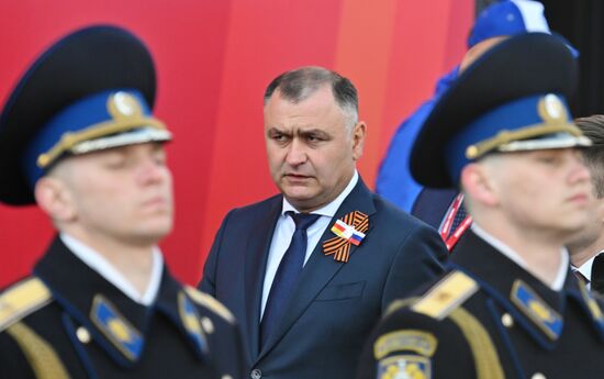 South Ossetian President Alan Gagloyev on Red Square in Moscow before the military parade to mark the 80th anniversary of Victory. On May 9, Russia celebrates the 80th anniversary of Victory in the Great Patriotic War of 1941-1945. Location: Russia, Moscow. Author: Ilya Pitalev/Sputnik. President of Russia Vladimir Putin and foreign leaders at military parade marking 80th anniversary of Victory