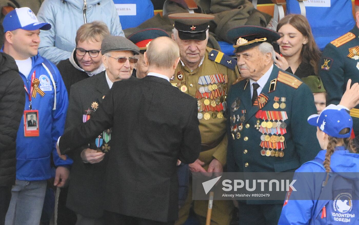 President of Russia Vladimir Putin and foreign leaders at military parade marking 80th anniversary of Victory