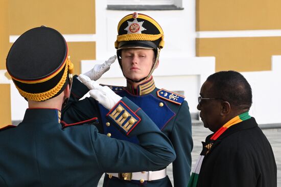 Zimbabwean President Emmerson Mnangagwa arrives at the Kremlin to meet with Russian President Vladimir Putin ahead of the military parade to mark the 80th anniversary of Victory. On May 9, Russia celebrates the 80th anniversary of Victory in the Great Patriotic War of 1941-1945. Location: Russia, Moscow. Author: Alexei Danichev/Sputnik. President of Russia Vladimir Putin's meeting with foreign leaders
