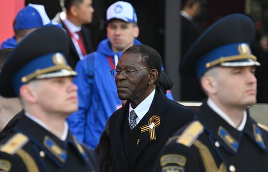 President of the Republic of Equatorial Guinea Teodoro Obiang Nguema Mbasogo on Red Square in Moscow during the military parade to mark the 80th anniversary of Victory. On May 9, Russia celebrates the 80th anniversary of Victory in the Great Patriotic War of 1941-1945. Location: Russia, Moscow. Author: Ilya Pitalev/Sputnik. President of Russia Vladimir Putin and foreign leaders at military parade marking 80th anniversary of Victory