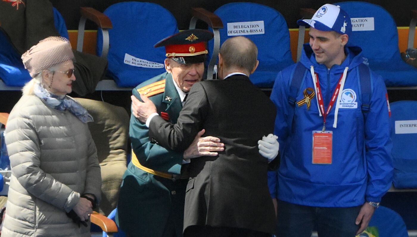 President of Russia Vladimir Putin and foreign leaders at military parade marking 80th anniversary of Victory