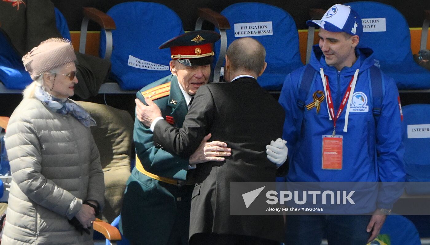 President of Russia Vladimir Putin and foreign leaders at military parade marking 80th anniversary of Victory