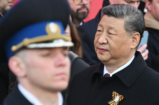 President of China Xi Jinping on Red Square in Moscow before the start of the military parade to mark the 80th anniversary of Victory in the Great Patriotic War. Russia marks the 80th anniversary of Victory in the Great Patriotic War of 1941-1945. Location: Russia, Moscow. Author: Ilya Pitalev/Sputnik. President of Russia Vladimir Putin and foreign leaders at military parade marking 80th anniversary of Victory