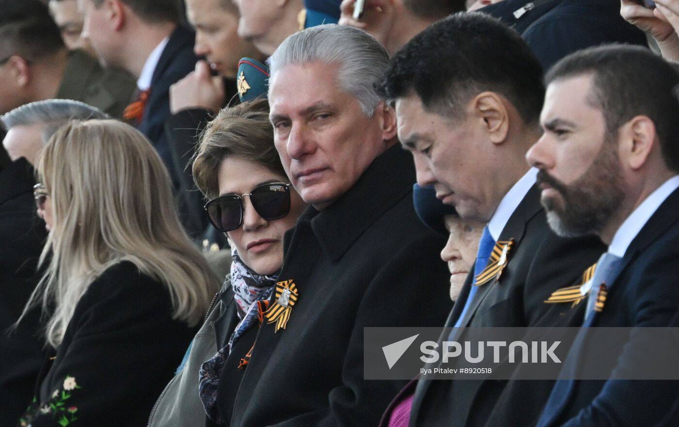 President of Russia Vladimir Putin and foreign leaders at military parade marking 80th anniversary of Victory