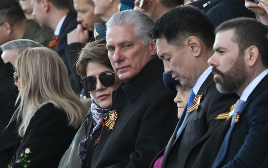 President of Russia Vladimir Putin and foreign leaders at military parade marking 80th anniversary of Victory