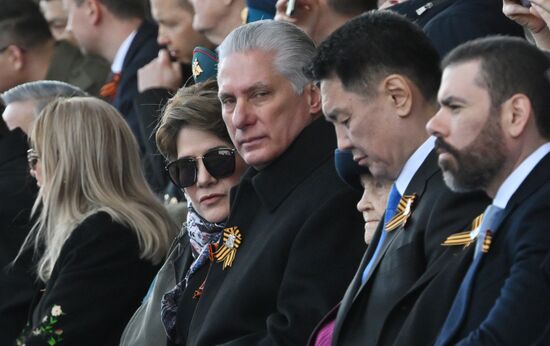 Cuban President Miguel Diaz-Canel on Red Square in Moscow during the military parade to mark the 80th anniversary of Victory. On May 9, Russia celebrates the 80th anniversary of Victory in the Great Patriotic War of 1941-1945. Location: Russia, Moscow. Author: Ilya Pitalev/Sputnik. President of Russia Vladimir Putin and foreign leaders at military parade marking 80th anniversary of Victory