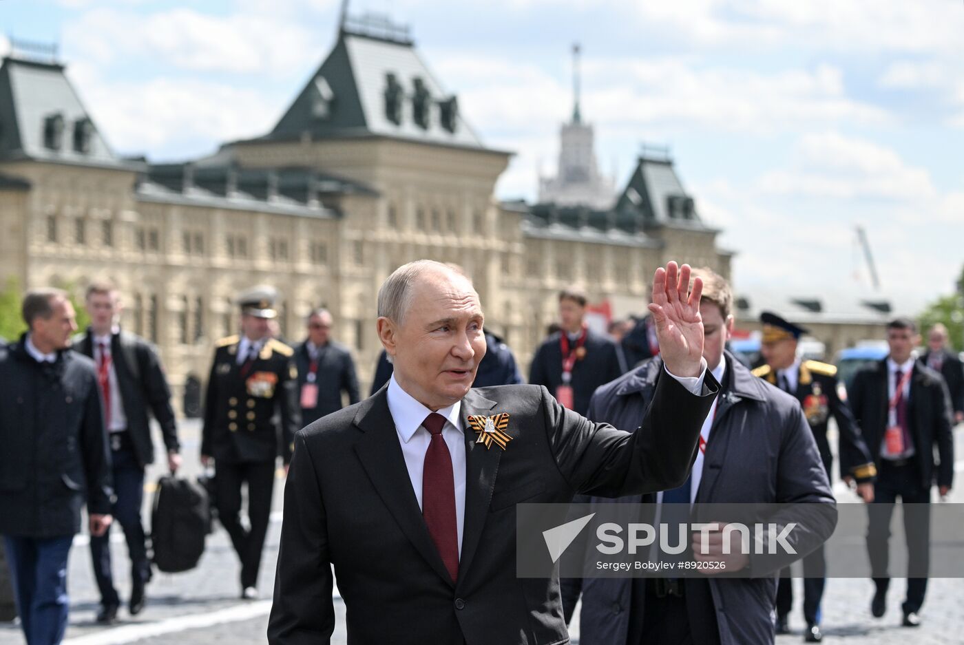 President of Russia Vladimir Putin and foreign leaders at military parade marking 80th anniversary of Victory