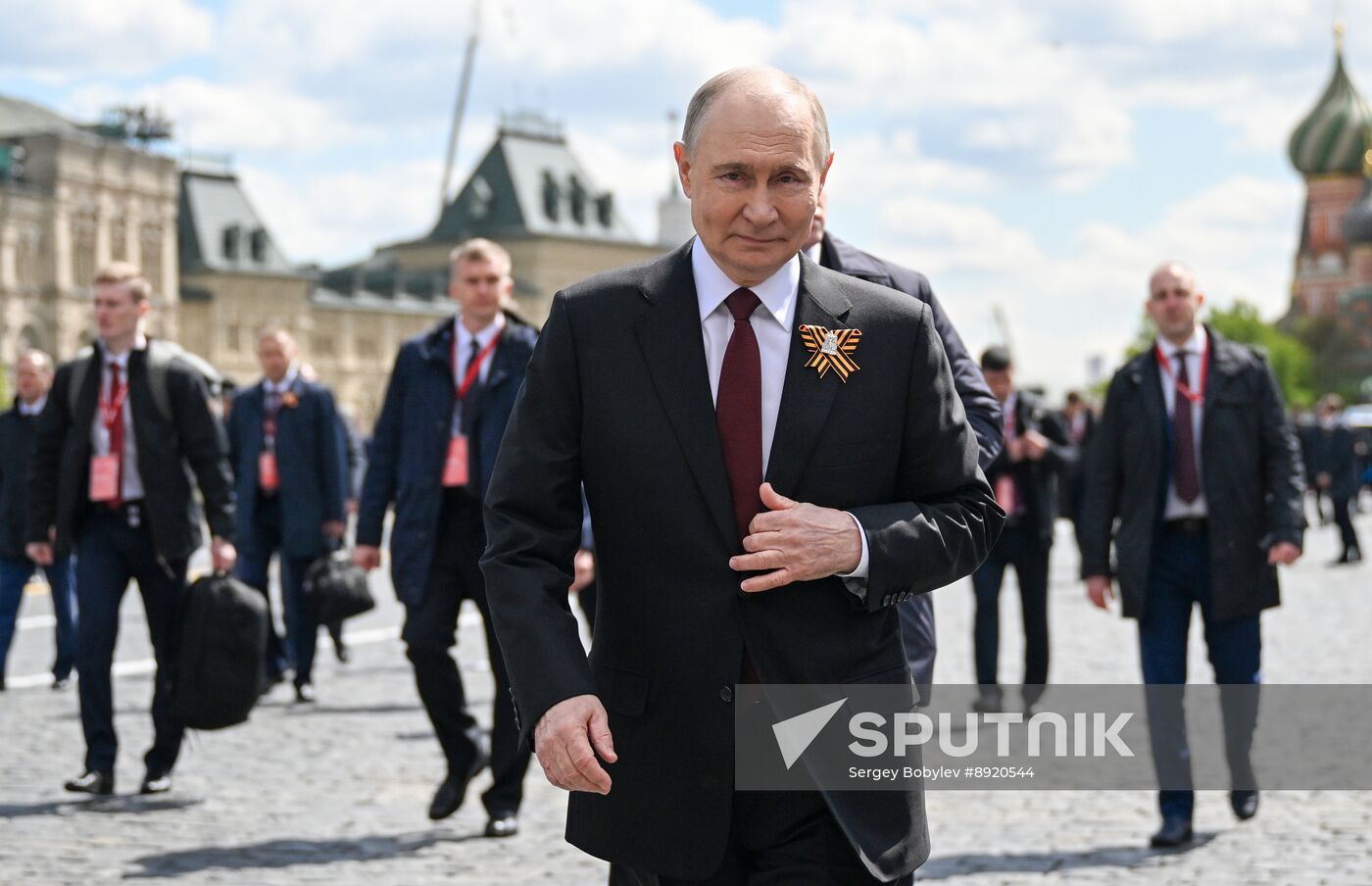 President of Russia Vladimir Putin and foreign leaders at military parade marking 80th anniversary of Victory