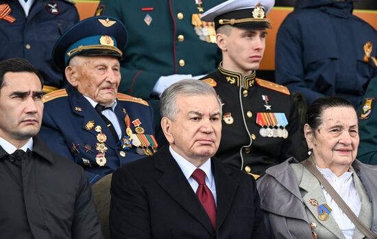 President of Russia Vladimir Putin and foreign leaders at military parade marking 80th anniversary of Victory
