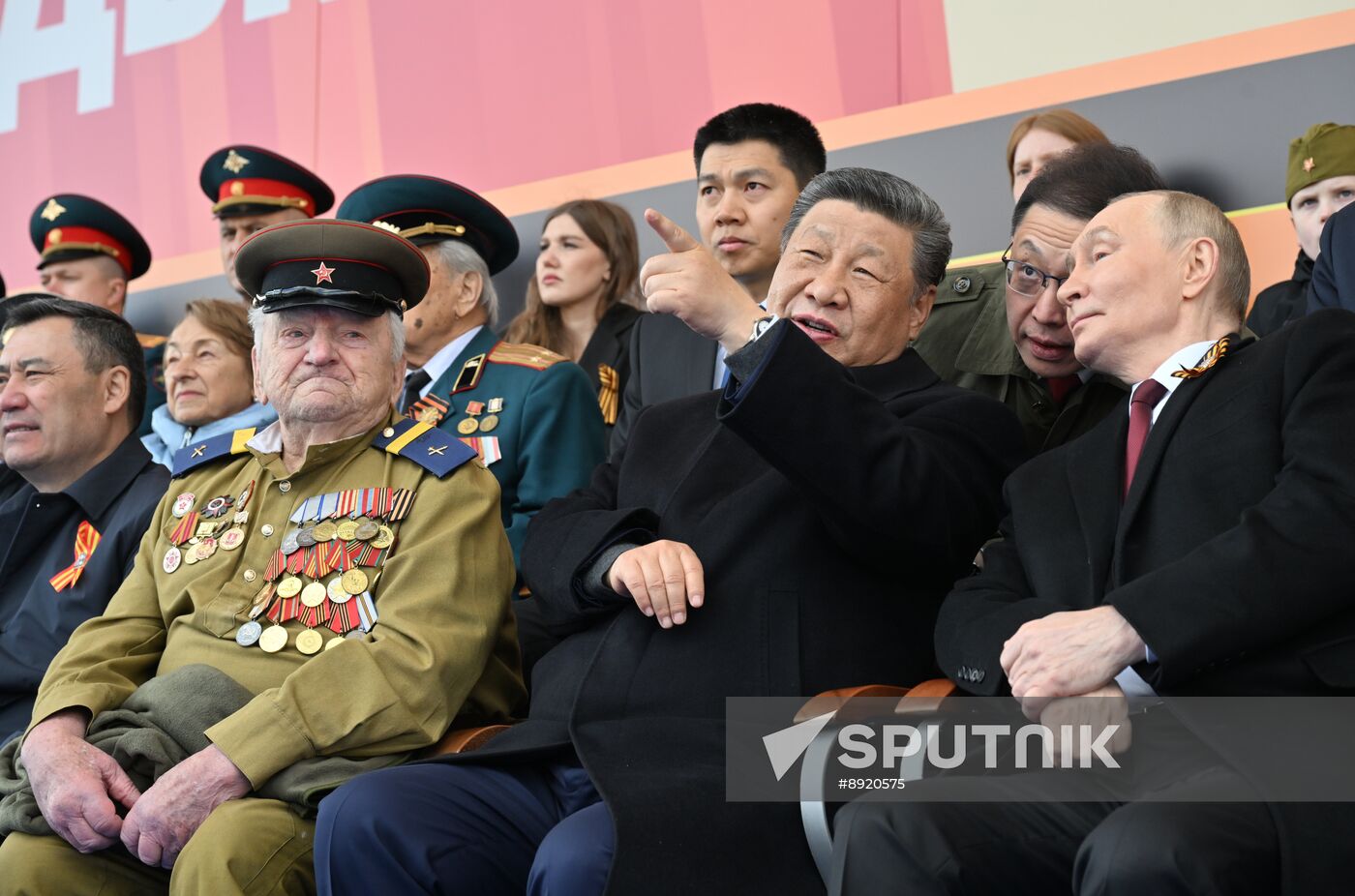 President of Russia Vladimir Putin and foreign leaders at military parade marking 80th anniversary of Victory