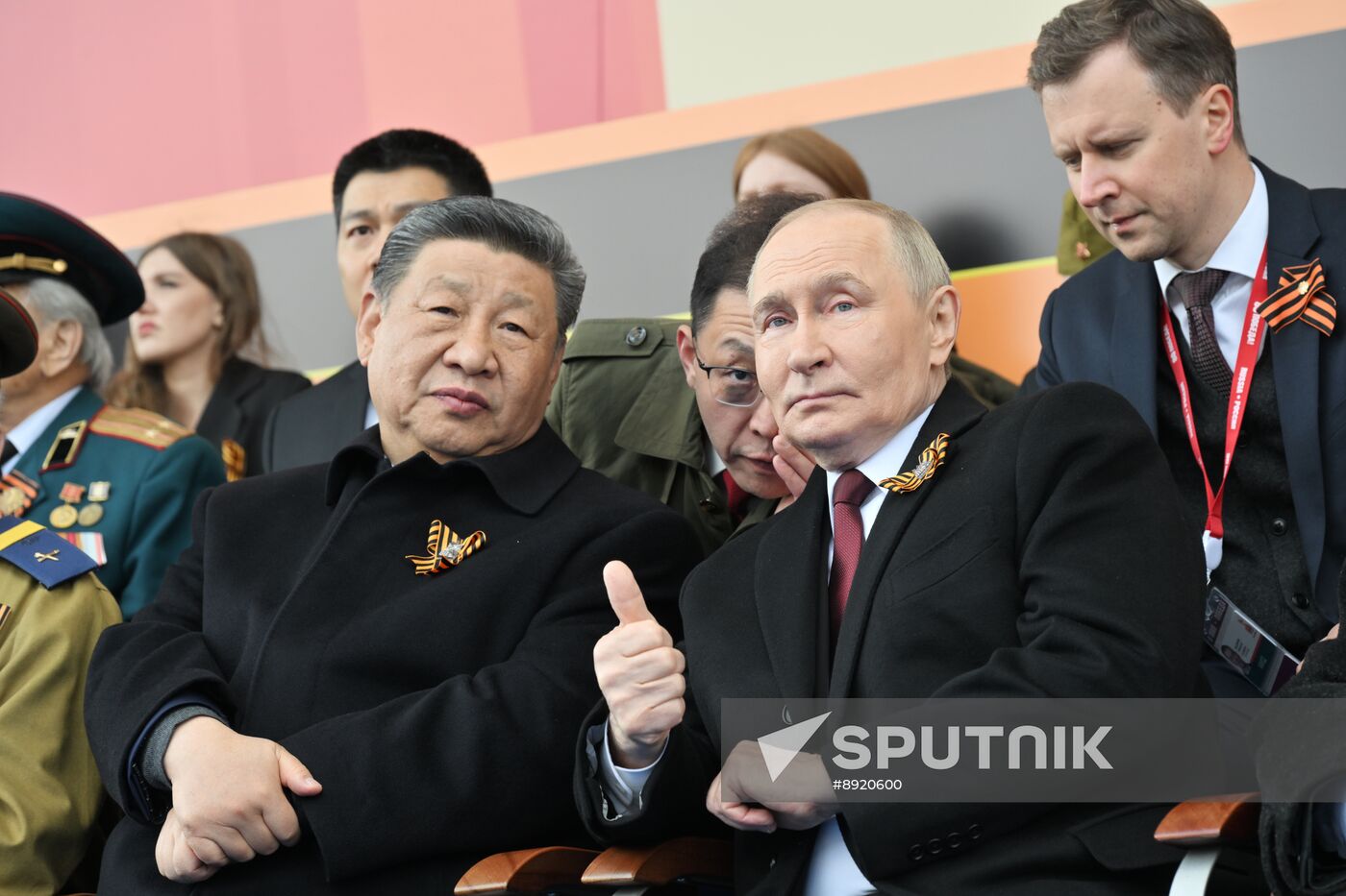 President of Russia Vladimir Putin and foreign leaders at military parade marking 80th anniversary of Victory