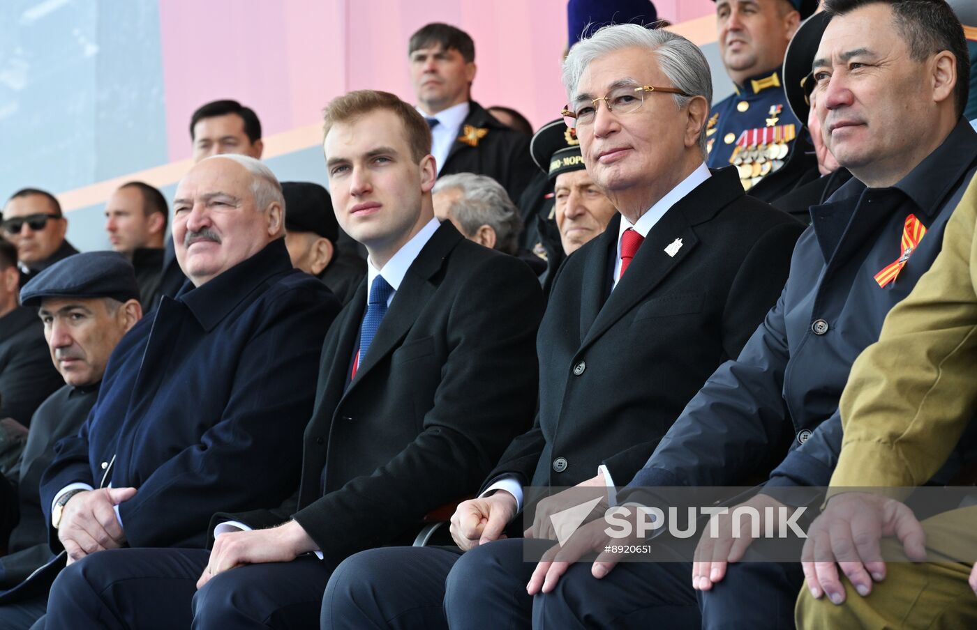 President of Russia Vladimir Putin and foreign leaders at military parade marking 80th anniversary of Victory