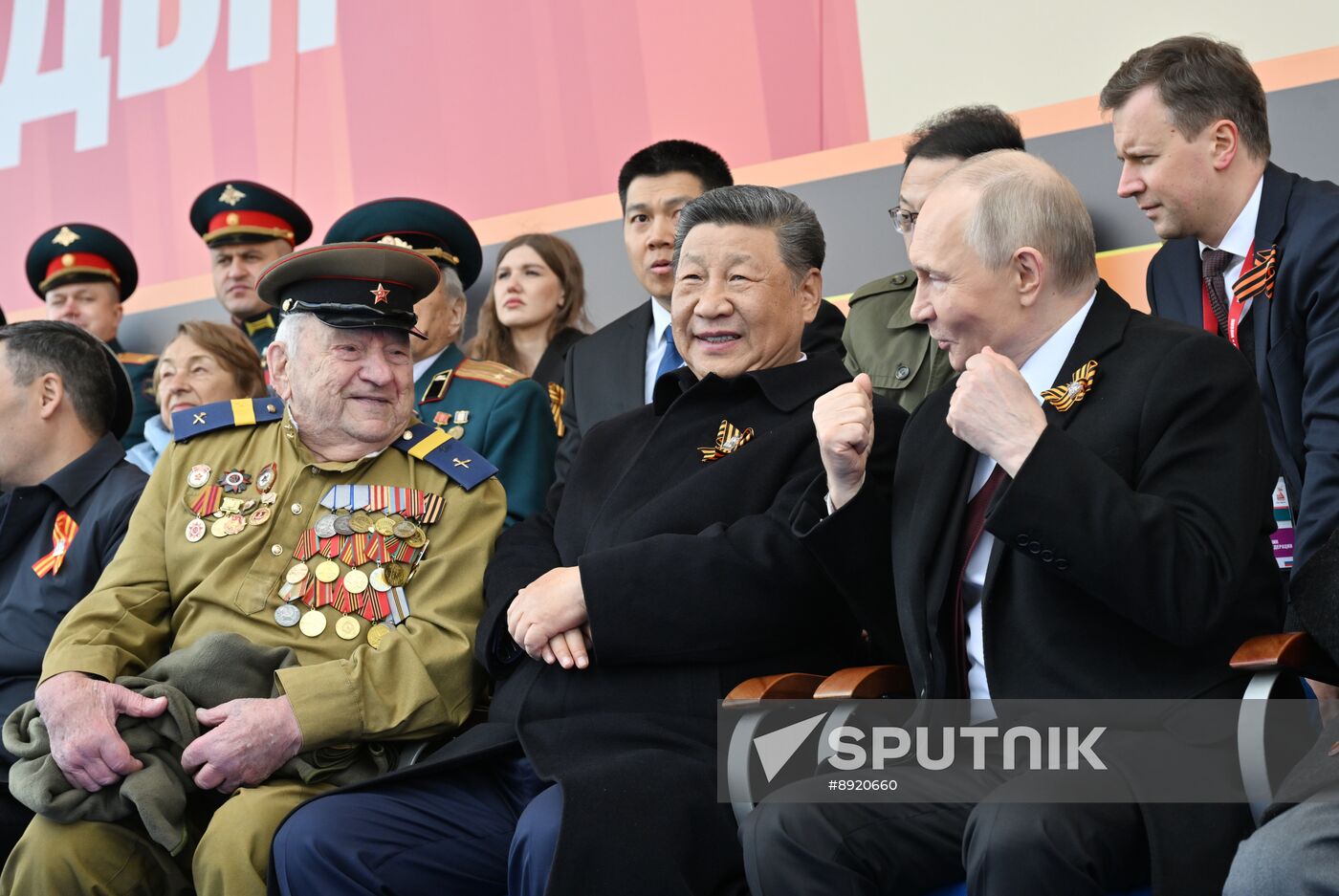 President of Russia Vladimir Putin and foreign leaders at military parade marking 80th anniversary of Victory