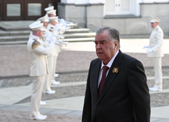 President of Tajikistan Emomali Rahmon arrives at the Kremlin to meet with Russian President Vladimir Putin ahead of the military parade to mark the 80th anniversary of Victory. On May 9, Russia celebrates the 80th anniversary of Victory in the Great Patriotic War of 1941-1945. Location: Russia, Moscow. Author: Alexei Danichev/Sputnik. President of Russia Vladimir Putin's meeting with foreign leaders