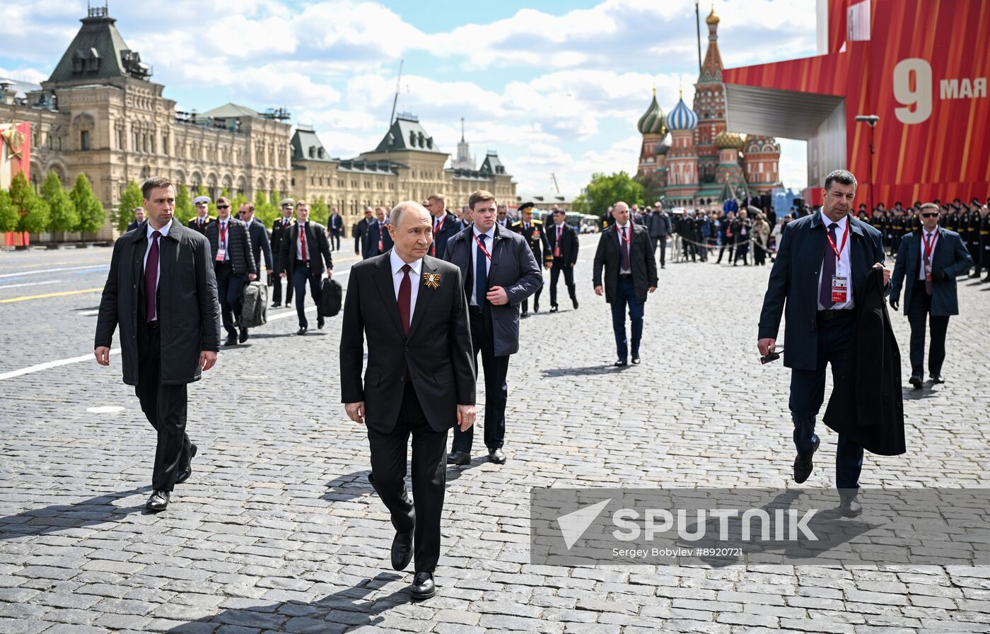 President of Russia Vladimir Putin and foreign leaders at military parade marking 80th anniversary of Victory