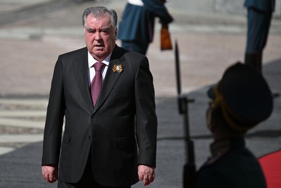 President of Tajikistan Emomali Rahmon arrives at the Kremlin to meet with Russian President Vladimir Putin ahead of the military parade to mark the 80th anniversary of Victory. On May 9, Russia celebrates the 80th anniversary of Victory in the Great Patriotic War of 1941-1945. Location: Russia, Moscow. Author: Alexei Danichev/Sputnik. President of Russia Vladimir Putin's meeting with foreign leaders