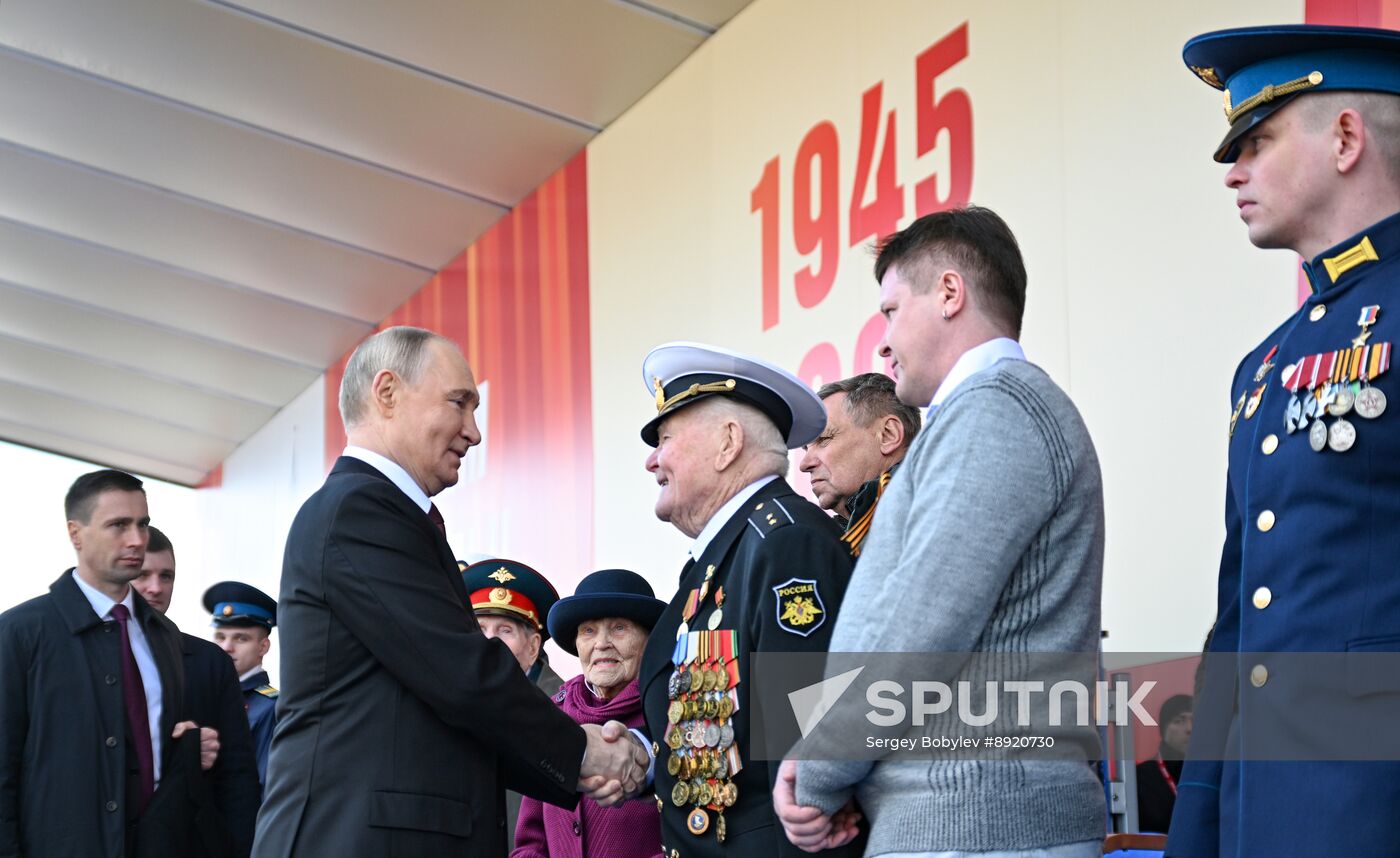President of Russia Vladimir Putin and foreign leaders at military parade marking 80th anniversary of Victory
