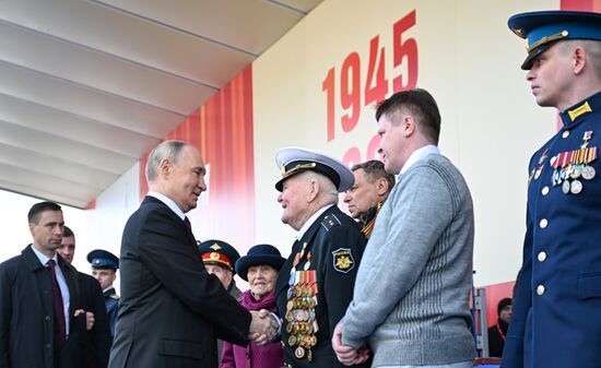 President of Russia Vladimir Putin on Red Square in Moscow, where a military parade marking the 80th anniversary of Victory is taking place. Russia marks the 80th anniversary of Victory in the Great Patriotic War of 1941-1945. Location: Russia, Moscow. Author: Sergey Bobylev/Sputnik. President of Russia Vladimir Putin and foreign leaders at military parade marking 80th anniversary of Victory