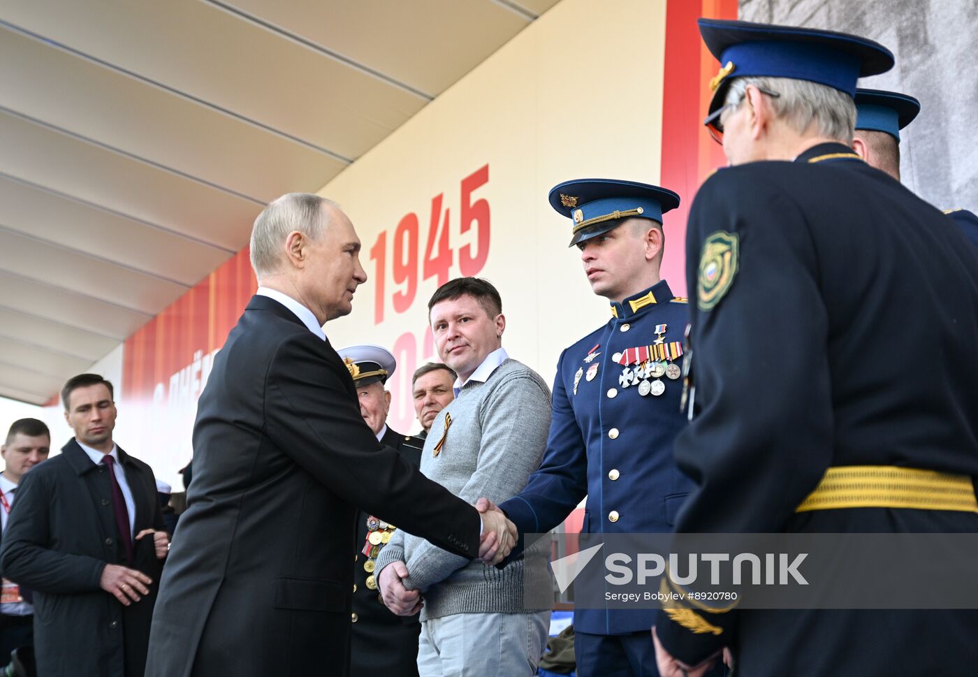 President of Russia Vladimir Putin and foreign leaders at military parade marking 80th anniversary of Victory