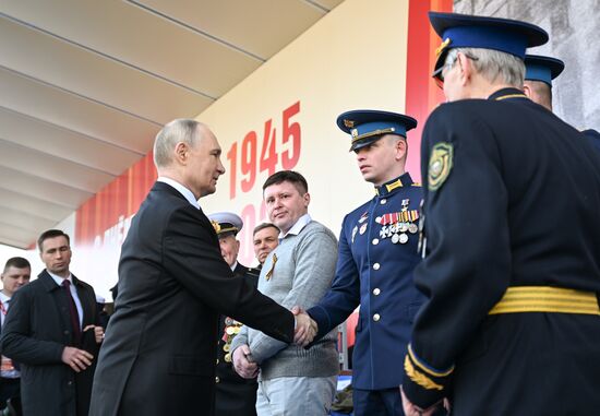 President of Russia Vladimir Putin and foreign leaders at military parade marking 80th anniversary of Victory