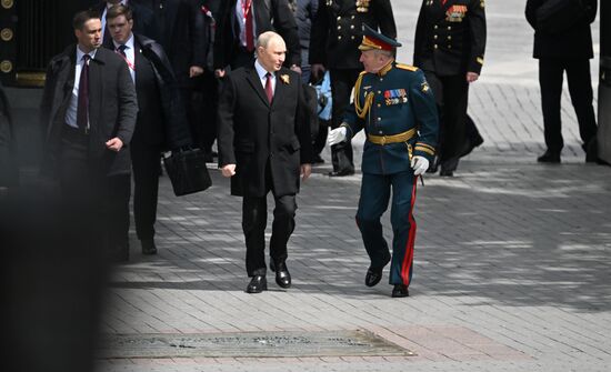 President of Russia Vladimir Putin before a joint wreath-laying ceremony at the Tomb of the Unknown Soldier in Alexander Garden, Moscow. Russia marks the 80th anniversary of Victory in the Great Patriotic War of 1941-1945. Location: Russia, Moscow. Author: Stanislav Krasilnikov/Sputnik. Wreath-laying ceremony at the Tomb of the Unknown Soldier