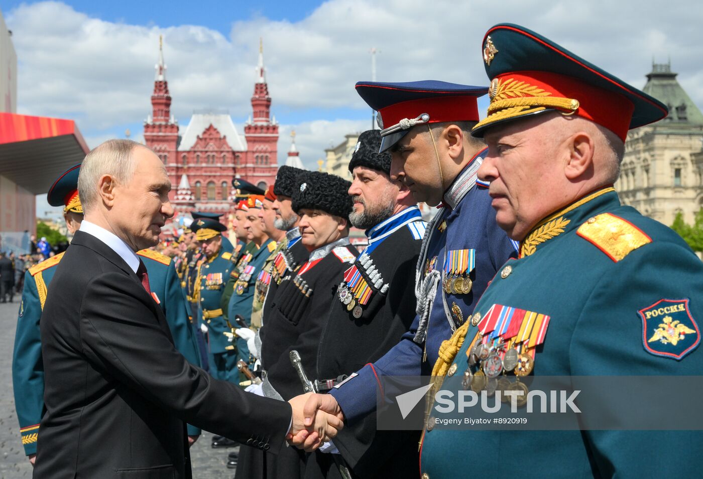 President of Russia Vladimir Putin and foreign leaders at military parade marking 80th anniversary of Victory