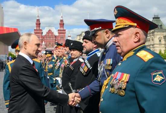 President of Russia Vladimir Putin on Red Square in Moscow, where a military parade marking the 80th anniversary of Victory is taking place. Russia marks the 80th anniversary of Victory in the Great Patriotic War of 1941-1945. Location: Russia, Moscow. Author: Evgeny Biyatov/Sputnik. President of Russia Vladimir Putin and foreign leaders at military parade marking 80th anniversary of Victory
