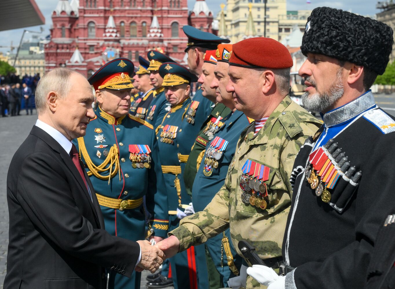 President of Russia Vladimir Putin and foreign leaders at military parade marking 80th anniversary of Victory