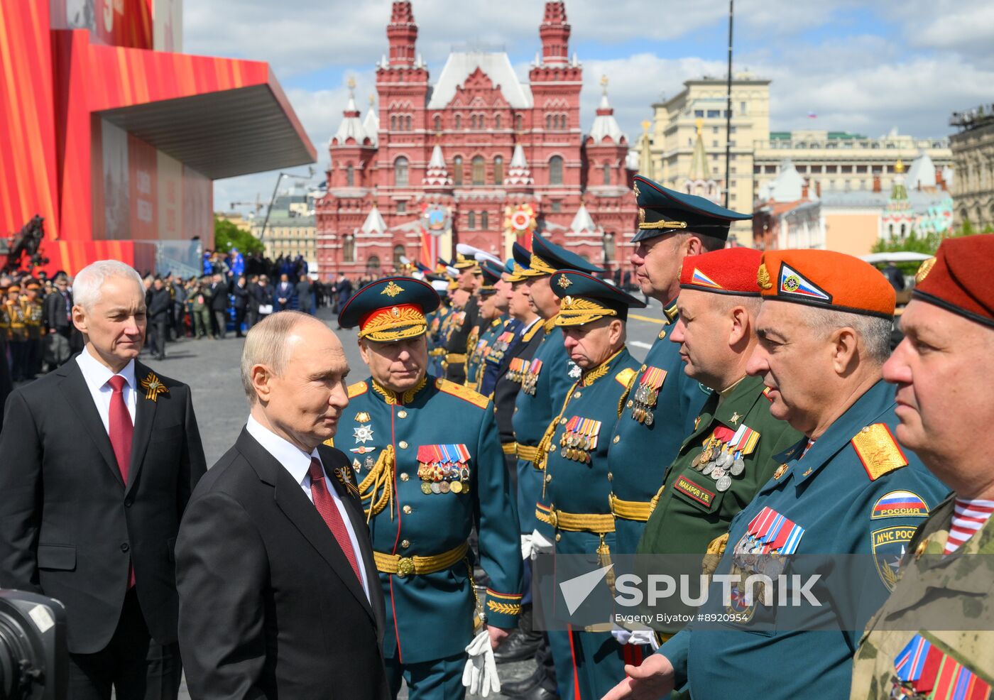 President of Russia Vladimir Putin and foreign leaders at military parade marking 80th anniversary of Victory