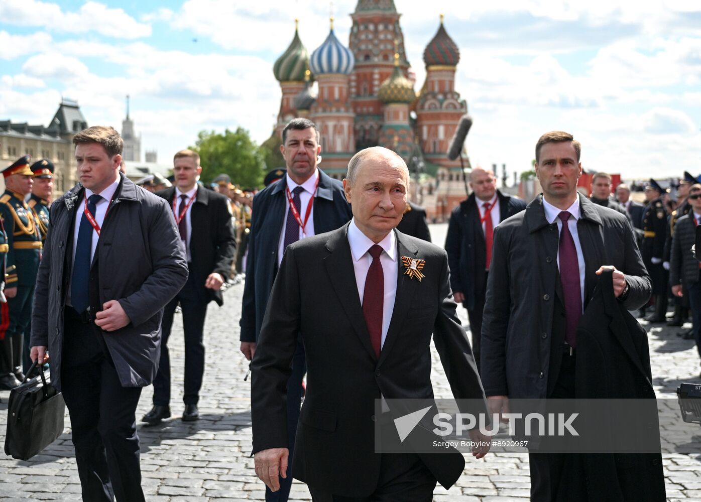 President of Russia Vladimir Putin and foreign leaders at military parade marking 80th anniversary of Victory