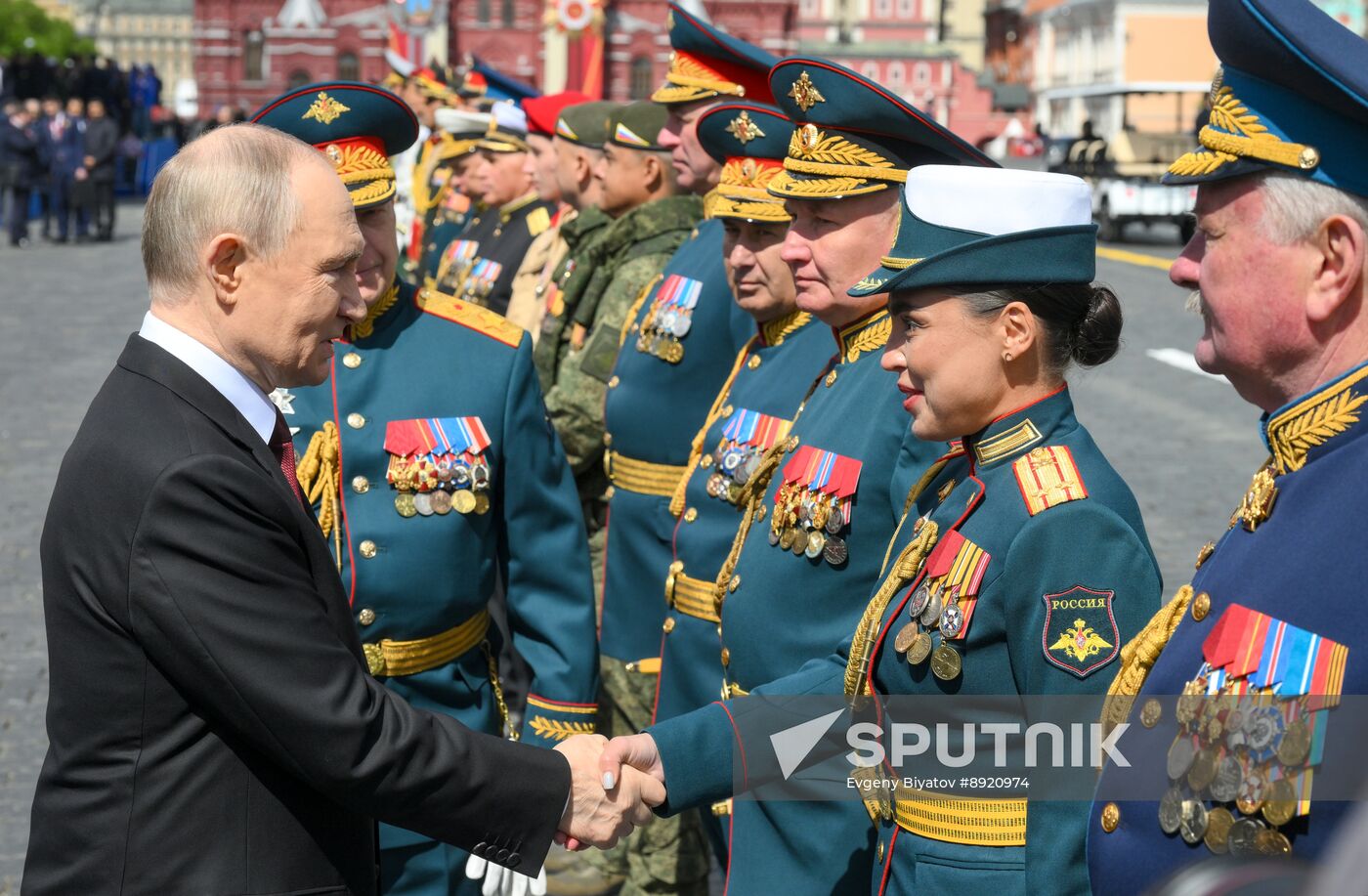 President of Russia Vladimir Putin and foreign leaders at military parade marking 80th anniversary of Victory