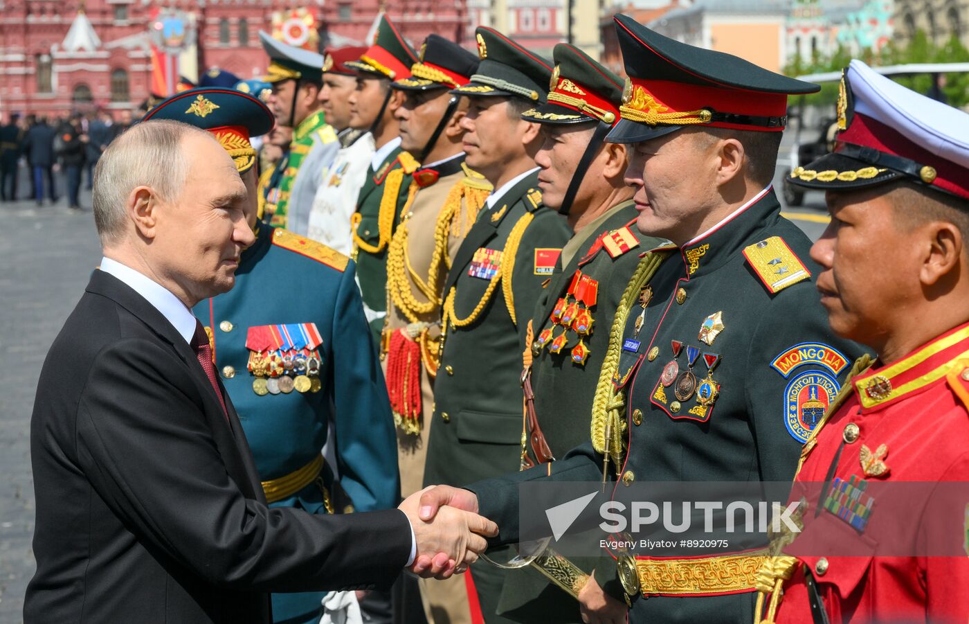 President of Russia Vladimir Putin and foreign leaders at military parade marking 80th anniversary of Victory