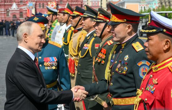 President of Russia Vladimir Putin and foreign leaders at military parade marking 80th anniversary of Victory
