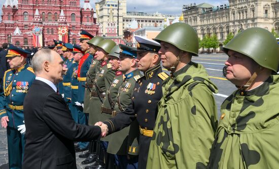 President of Russia Vladimir Putin on Red Square in Moscow, where a military parade marking the 80th anniversary of Victory is taking place. Russia marks the 80th anniversary of Victory in the Great Patriotic War of 1941-1945. Location: Russia, Moscow. Author: Evgeny Biyatov/Sputnik. President of Russia Vladimir Putin and foreign leaders at military parade marking 80th anniversary of Victory