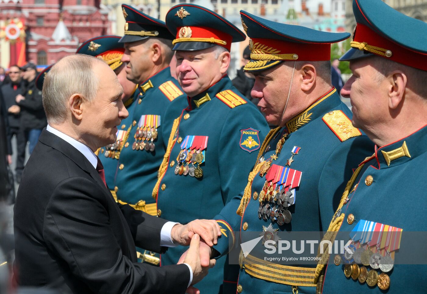 President of Russia Vladimir Putin and foreign leaders at military parade marking 80th anniversary of Victory