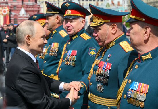 President of Russia Vladimir Putin and foreign leaders at military parade marking 80th anniversary of Victory