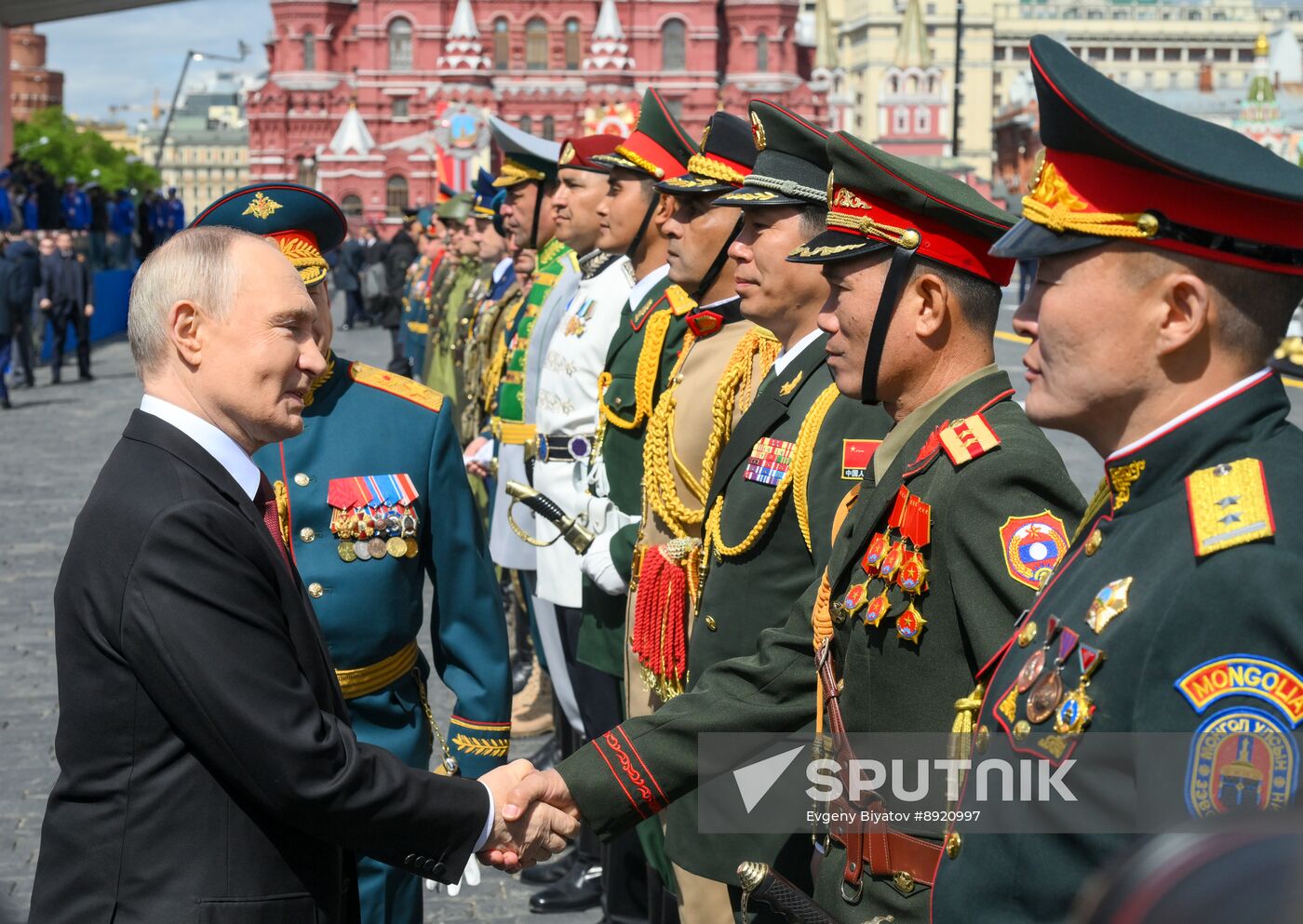 President of Russia Vladimir Putin and foreign leaders at military parade marking 80th anniversary of Victory