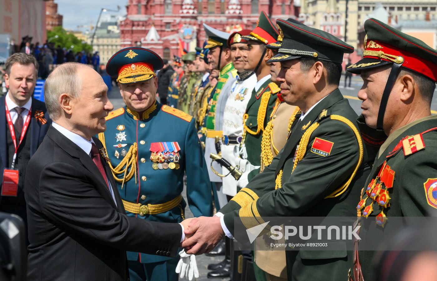 President of Russia Vladimir Putin and foreign leaders at military parade marking 80th anniversary of Victory