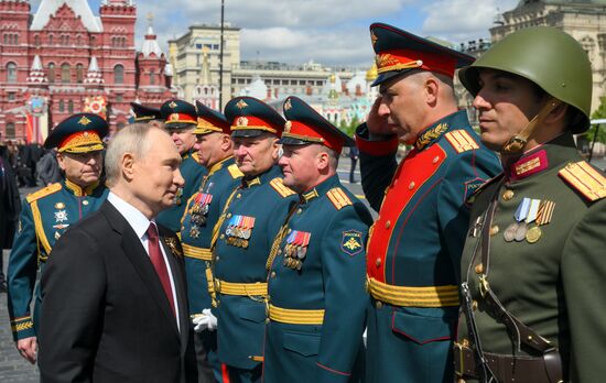President of Russia Vladimir Putin and foreign leaders at military parade marking 80th anniversary of Victory