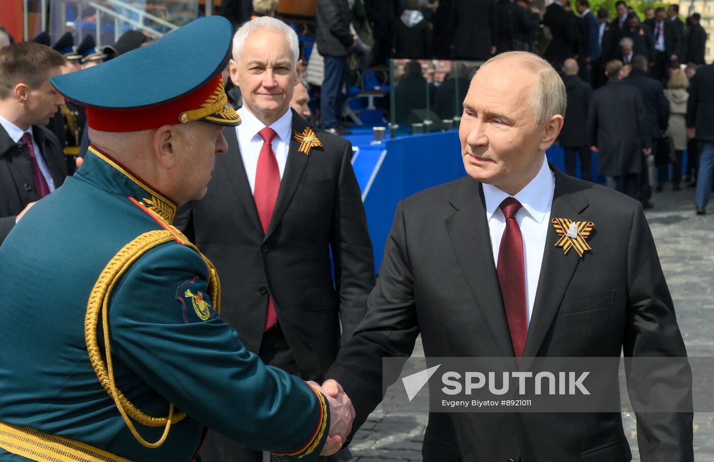 President of Russia Vladimir Putin and foreign leaders at military parade marking 80th anniversary of Victory