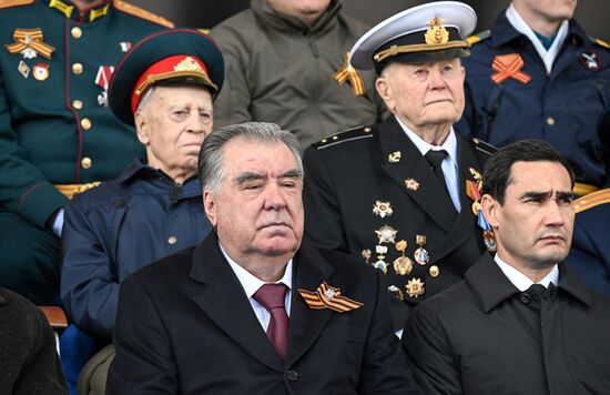 President of Russia Vladimir Putin and foreign leaders at military parade marking 80th anniversary of Victory