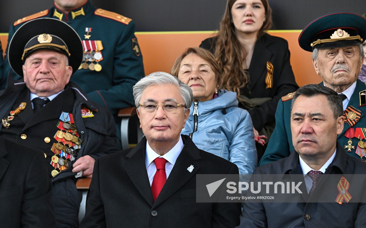 President of Russia Vladimir Putin and foreign leaders at military parade marking 80th anniversary of Victory