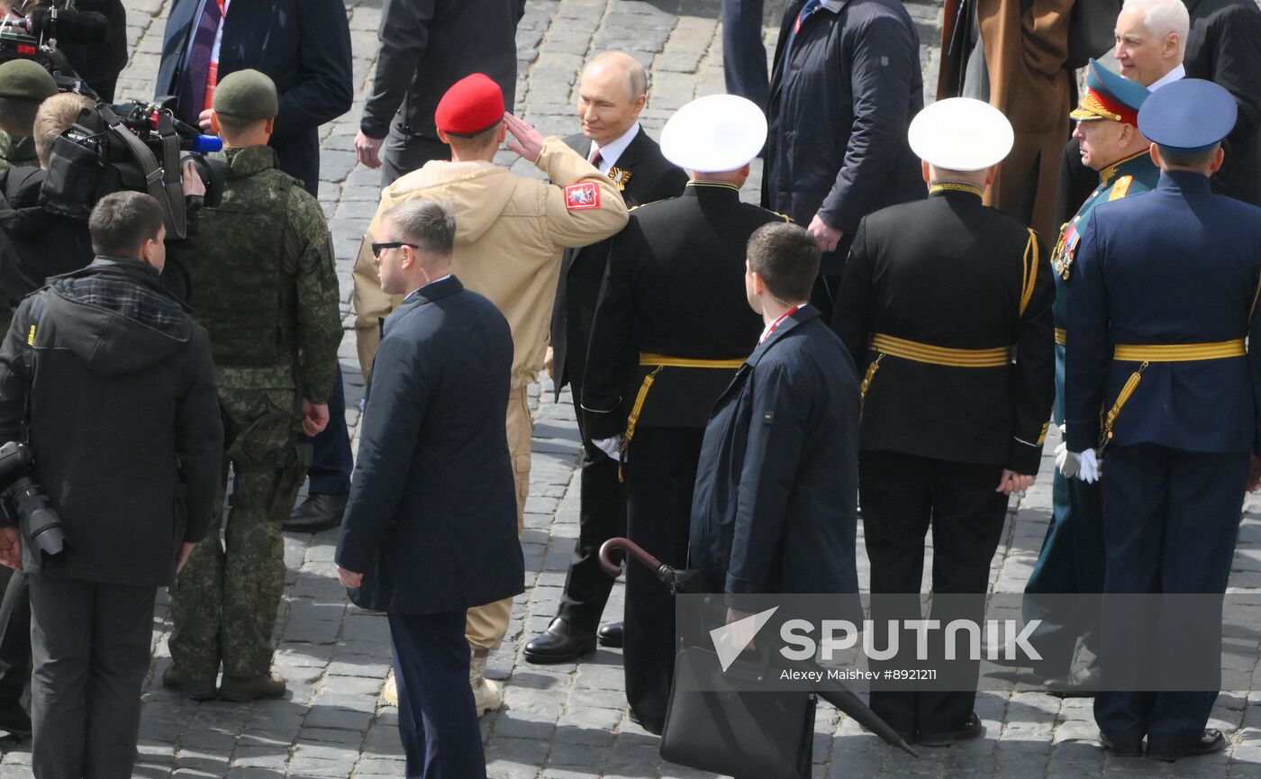 President of Russia Vladimir Putin and foreign leaders at military parade marking 80th anniversary of Victory